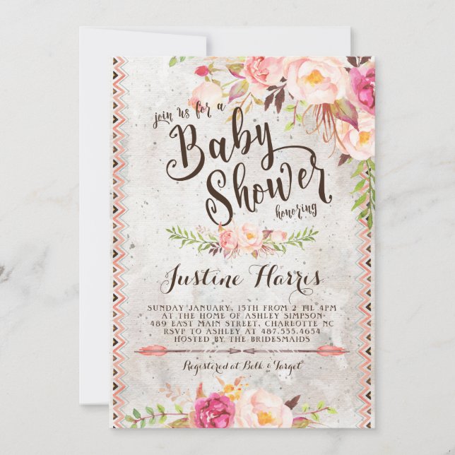 Boho Baby Shower-inbjudan Inbjudningar (Framsida)