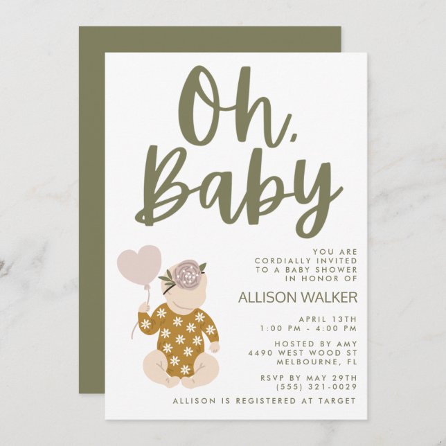 Boho Baby Shower-inbjudan Inbjudningar (Fram/baksida)