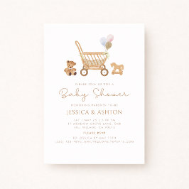 Boho Baby Shower-inbjudan med Bear & Barnvagn Inbjudningar