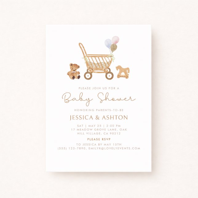 Boho Baby Shower-inbjudan med Bear & Barnvagn Inbjudningar (Skapare uppladdad)