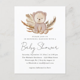 Boho Baby Shower-inbjudan med sött björn Helg Vykort
