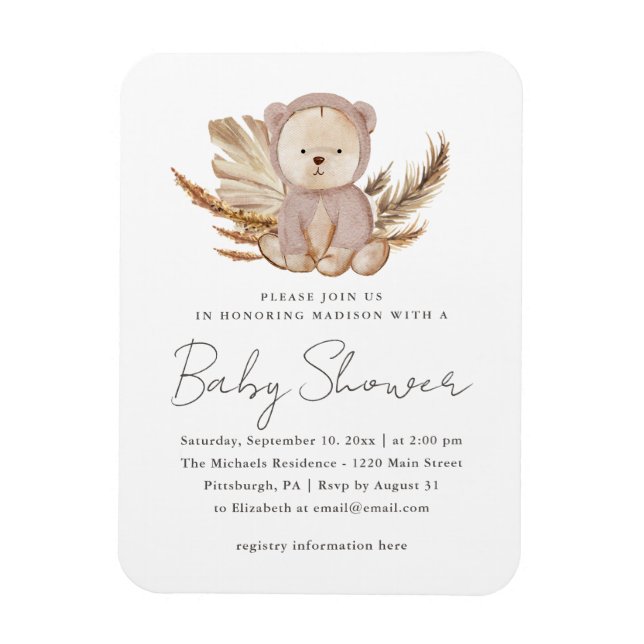 Boho Baby Shower-inbjudan med sött björn Magnet (Vertikal)