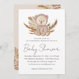Boho Baby Shower-inbjudan med sött björn Meddelande