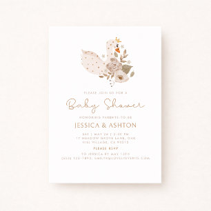 Boho Baby Shower-inbjudan - Svan & Blommigt Design Inbjudningar