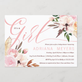 Boho Baby Shower, inbjudan till Blommigt med vatte
