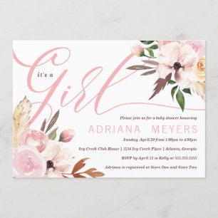 Boho Baby Shower, inbjudan till Blommigt med vatte
