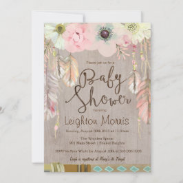 Boho Baby Shower-inbjudan, Tribal Feather Rustic Inbjudningar