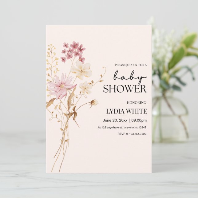 Boho Baby Shower Inbjudan Wildflower Baby Shower (Stående Fram)