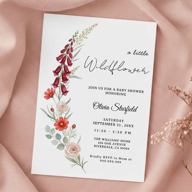 Boho Baby Shower Invitation red floral watercolor Inbjudningar (Skapare uppladdad)