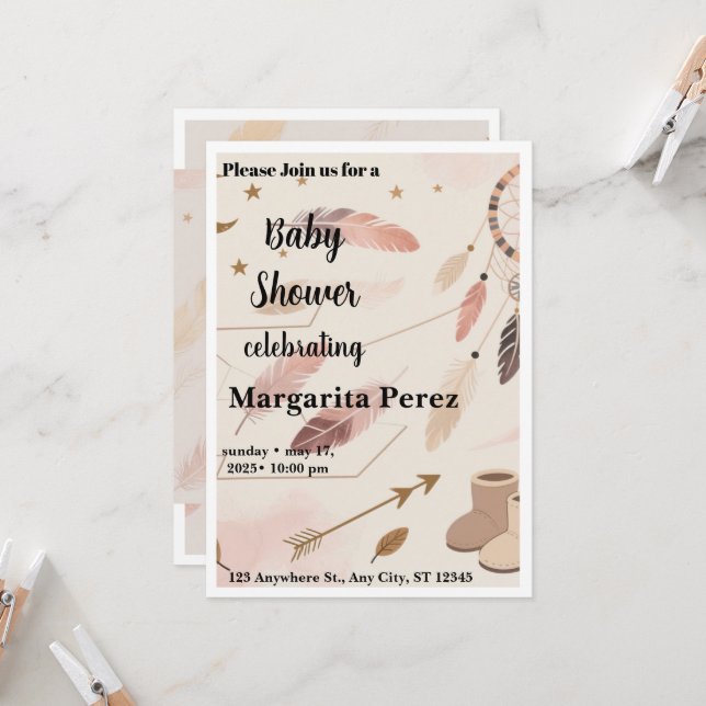 Boho Baby Shower Invite Inbjudningar (Fram/Back In Situ)