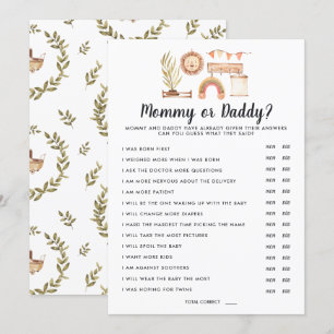 Boho Baby Shower Mamma- eller pappa-spel Inbjudningar