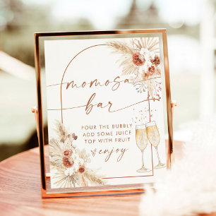 Boho Baby Shower Momosa Pub-tecken Pampas Grass Poster