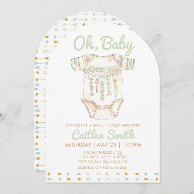 Boho Baby Shower Oh Baby-inbjudan Inbjudningar (Fram/baksida)
