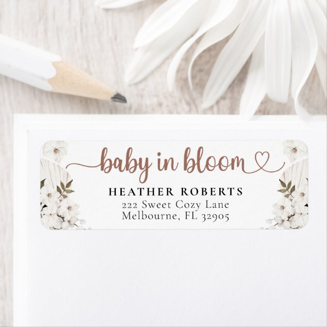 Boho Baby Shower-Returetiketter, Blommigt Returadress Etikett (Insitu)