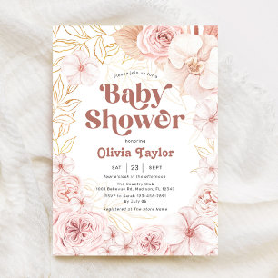 Boho Baby Shower  Rosa Blommigt Inbjudningar