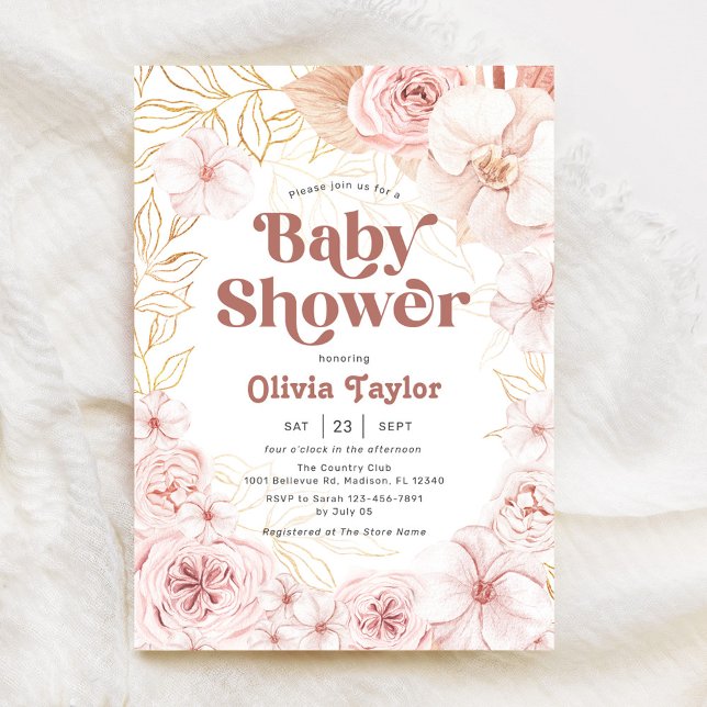 Boho Baby Shower  Rosa Blommigt Inbjudningar (Skapare uppladdad)