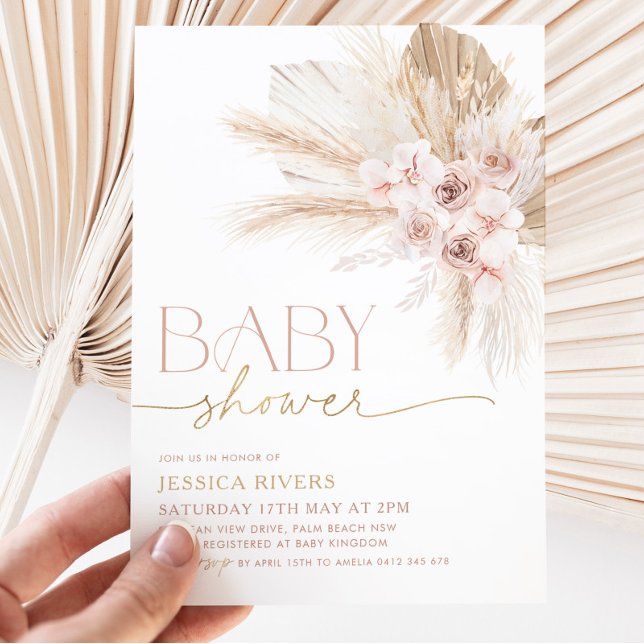 Boho Baby Shower-Rosa för inbjudan till Blommigt (Skapare uppladdad)