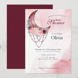 Boho Baby Shower Rosa Halvmåne Mandala Inbjudningar
