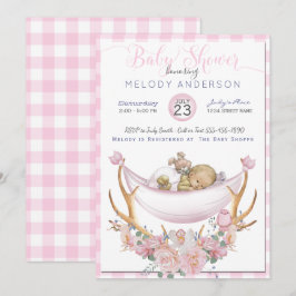 BOHO Baby Shower Rosa Hammock Antlers Blommigt Inbjudningar
