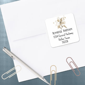 Boho Baby Shower Sepia Blommor Returadress Fyrkantigt Klistermärke