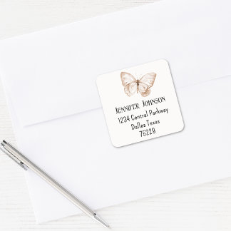 Boho Baby Shower Sepia Fjäril Returadress Fyrkantigt Klistermärke