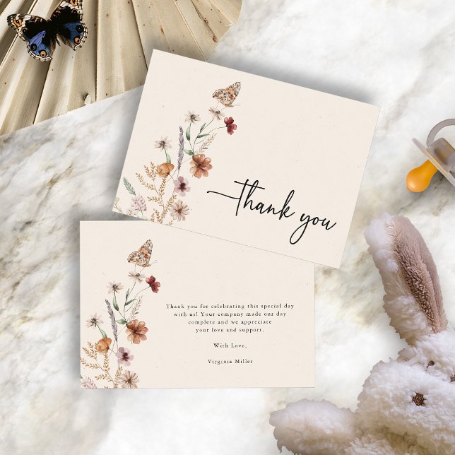 Boho Baby Shower Tacksamhetskort Tack Kort (Boho Baby Shower Thank You Card with Butterfly by Painted Paperie
)