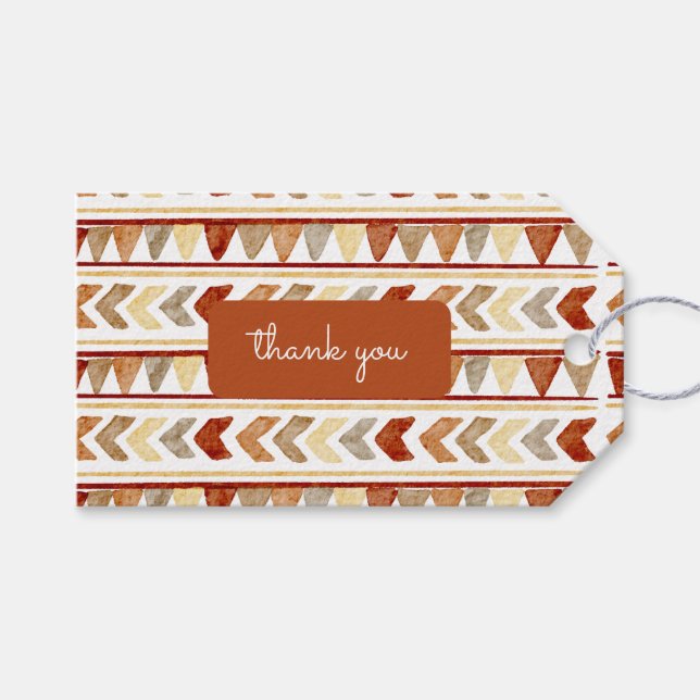 Boho Baby Shower Tribal Navajo Brun Tack Presentetikett (Framsidan (Horisontell))