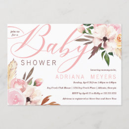 Boho Baby Shower, Watercolor Blommigt Inbjudningar