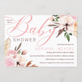 Boho Baby Shower, Watercolor Blommigt Inbjudningar