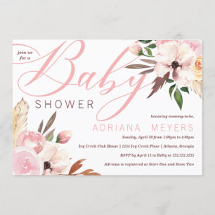 Boho Baby Shower, Watercolor Blommigt Inbjudningar