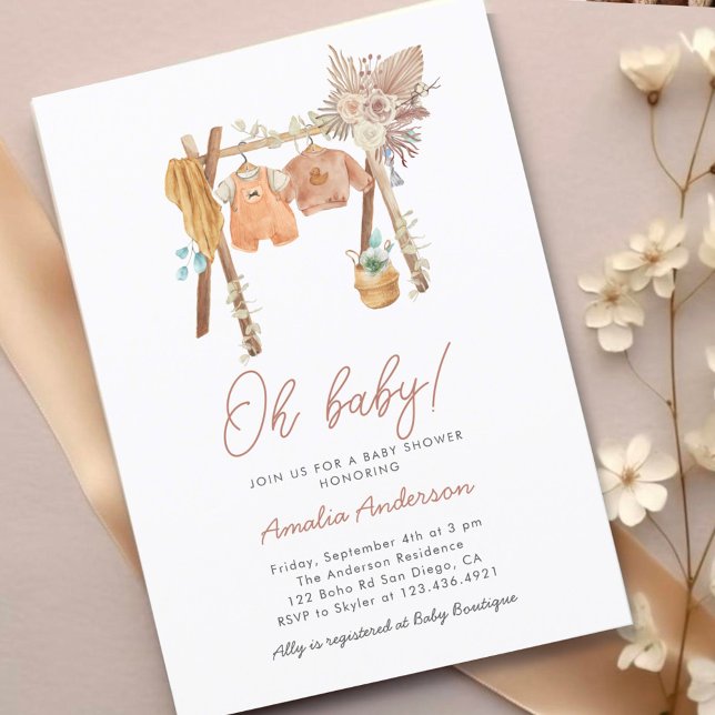 Boho Baby Shower Watercolor Clothes Inbjudningar (Skapare uppladdad)