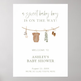Boho Baby Shower Welcome Sign, Grönt Boy Shower Poster