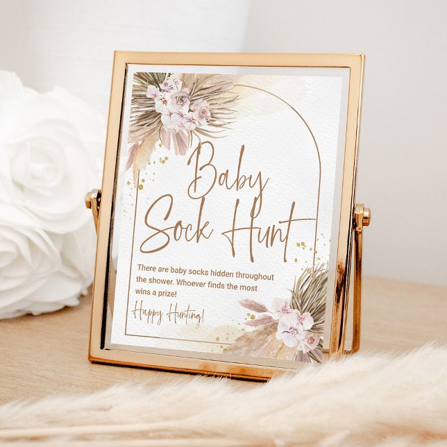 Boho Baby Sock Hunt Game Pampas Grass Baby Shower Poster (Skapare uppladdad)