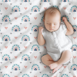 Boho Baby Throw Pastel Rosa Navy Rainbow Stil Fleecefilt