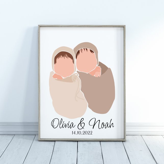 Boho Baby Twillingars Girl&Boy Namn Nursery Poster (Skapare uppladdad)