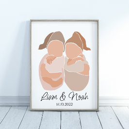 Boho Baby Twin Boys Namn Nursery Poster