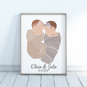 Boho Baby Twin Girls Namn Nursery Poster