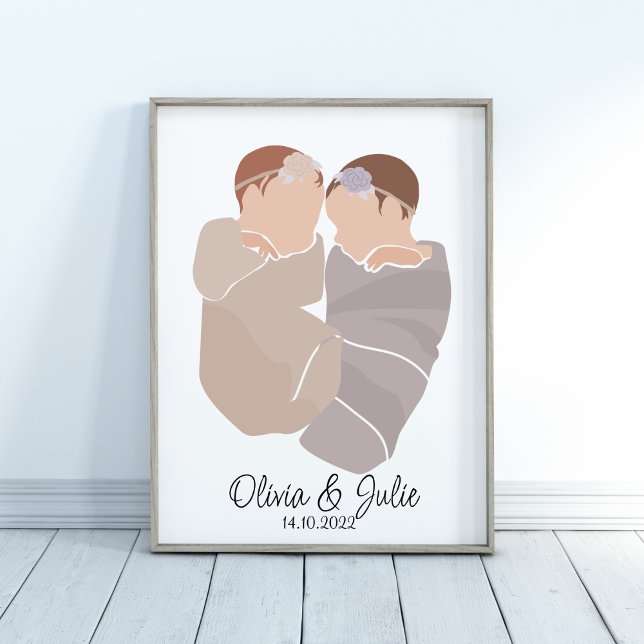 Boho Baby Twin Girls Namn Nursery Poster (Skapare uppladdad)