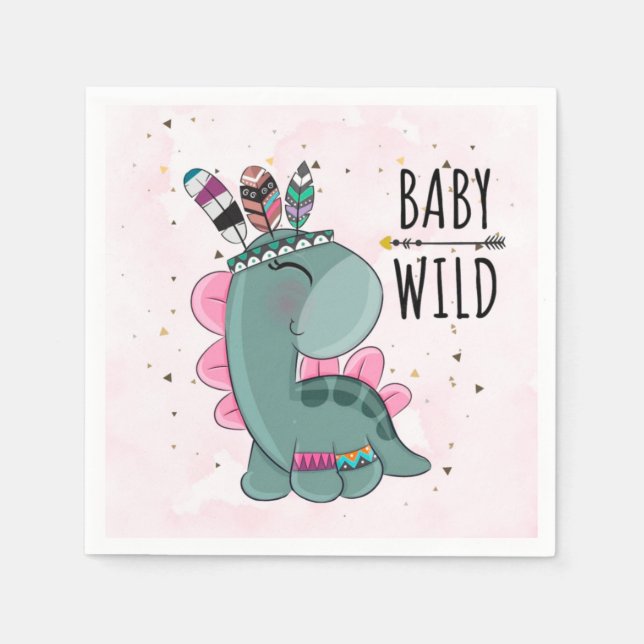 Boho Baby Vild Dinosaur Girl Baby Shower Pappersservett (Framsidan)