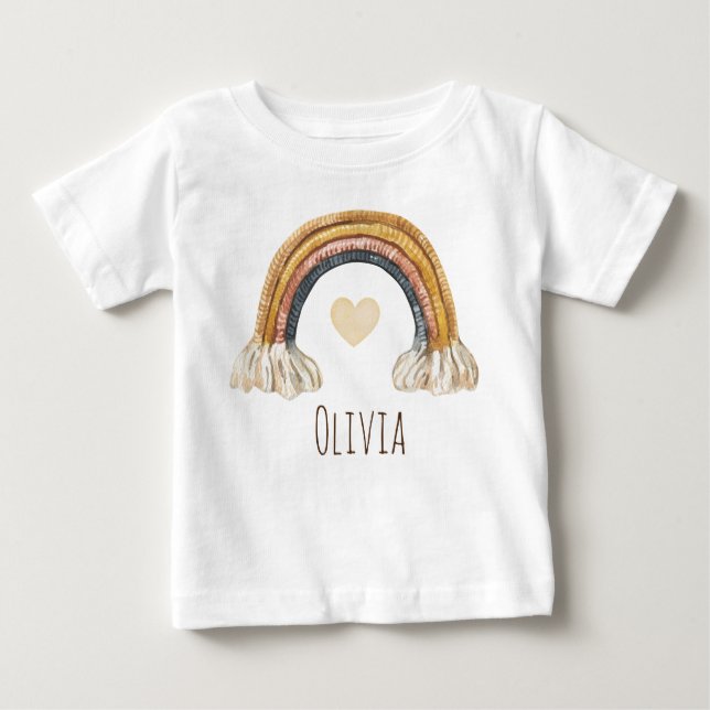 Boho Baby Watercolor Rainbow Beige Baby T-Shirt (Framsida)