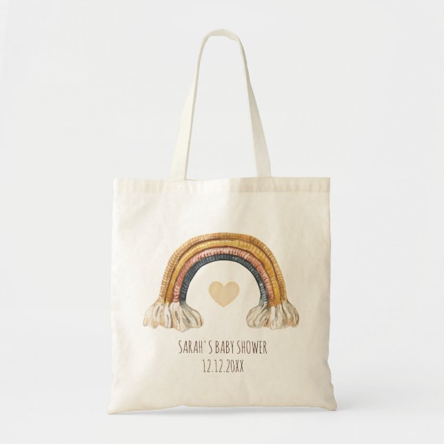 Boho Baby Watercolor Rainbow Fox Heart Tote Bag Tygkasse (Framsidan)