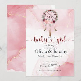 BOHO Babyflicka Rosa Drömfångare Akvarell Tvätt Inbjudningar