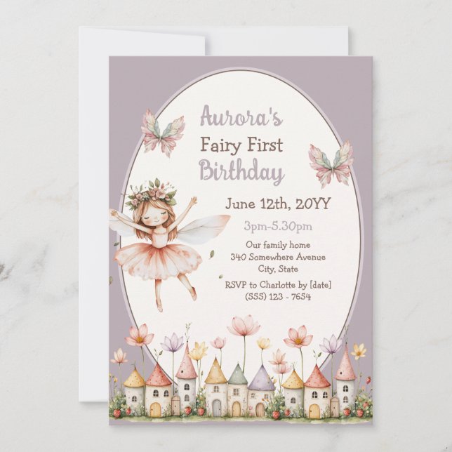 Boho Babyflicka Whimsical Fe första födelsedagen Inbjudningar (Framsida)