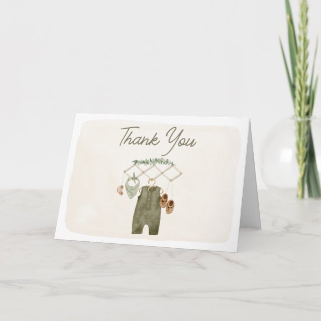 Boho Babykläder Baby Shower Tack Kort (Framsida)
