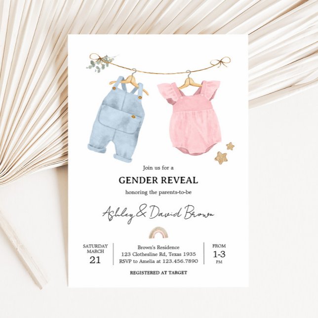 Boho Babykläder Könsbyte Inbjudningar (Boho Baby Clothesline Baby Shower Invitation)