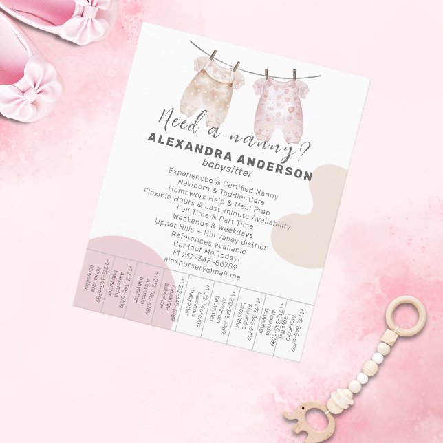Boho Babywatch Watercolor Service Tear-Off Flygblad (Boho Babysitter Watercolor Service Tear-Off Flyer)