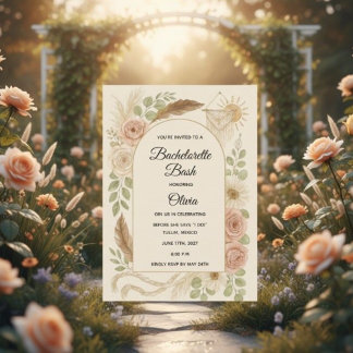 Boho Bachelorette Bash Invitation | Neutral Floral Inbjudningar