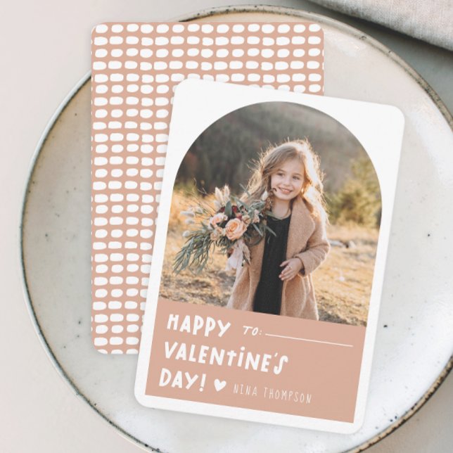 Boho-båge Barn Foto Klassrum Alla hjärtans dag Anteckningskort (Modern boho arch kids photo classroom valentine's day cards.)