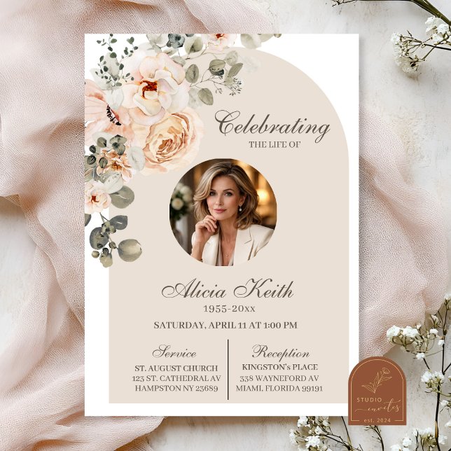 Boho-båge Blommig dödsannons Inbjudningar (Skapare uppladdad)