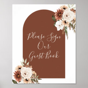 Boho-båge Terracota Blommig Vänligen skriv gästbok Poster